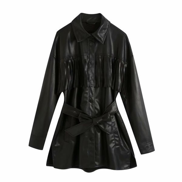 

2021 new cool ies women plutonium hides autumn fashions ladies long motorcycle-style women's jackets chic coat v129, Black