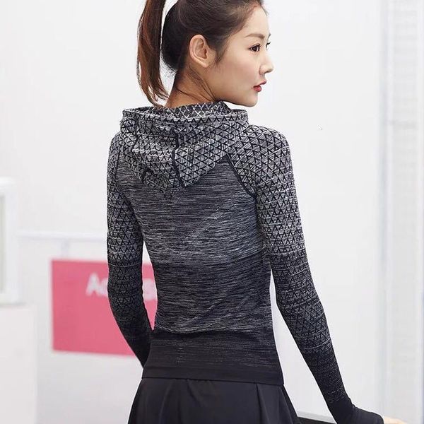 

yoga outfits women's sports shirt zipper hooded long-sleeved sportswear quick-drying running jacket1, White;red