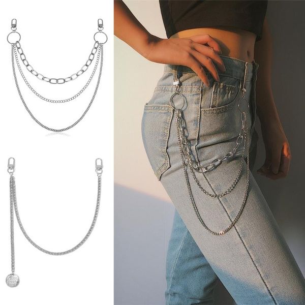 

new fashion woman hip-hop trendy three layers chain belts key chain waist pants jeans long metal clothing accessories, Black;brown
