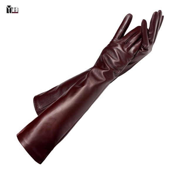 

2018 winter lady fashion sheepskin leather gloves women genuine leather mittens female long stylearm sleeve t200111, Blue;gray