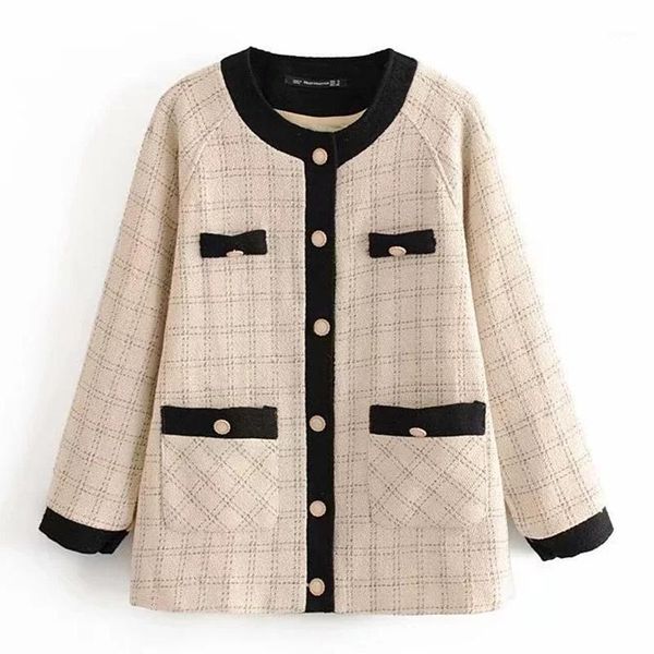 

2020 new spring autumn plus size wool coat women loose a-line long sleeved o-neck medium tweed long coat1, Black