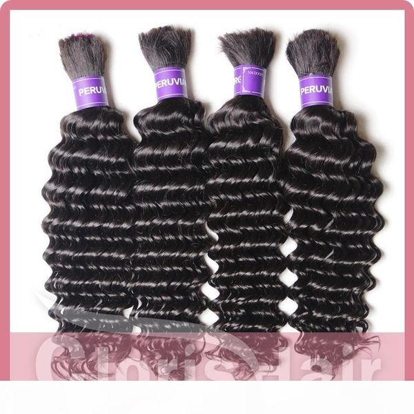 

raw indian curly human hair bulk 3 bundles unprocessed deep wave hair extensions in bulk no weft for braiding soft human hair bulk, Black