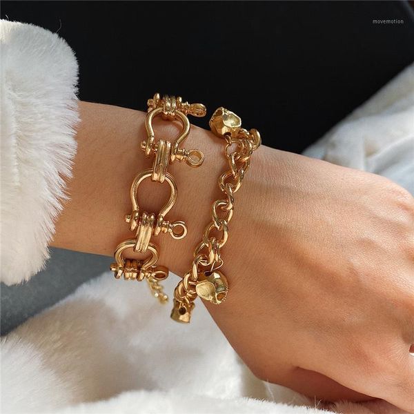 

buteeluvv 2pcs/set curb chain bracelets for women punk steampunk tassel skull bracelet party jewelry1, Golden;silver