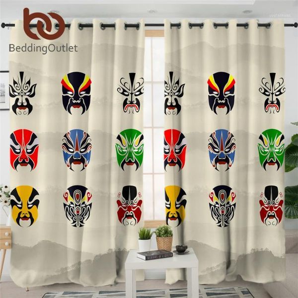 

beddingoutlet beijing opera blackout curtain chinese culture curtain for bedroom mask of ancient people mountains window1