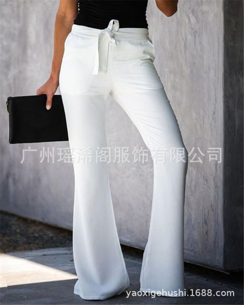 

new products in 2020 solid spring color belt casual flared pants women's wear, Black;gray
