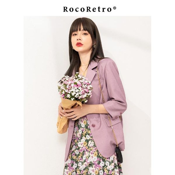 

roco retro 2021 autumn winter a/w new collection light purple woman blazer female jackets work office lady suit slim, White;black