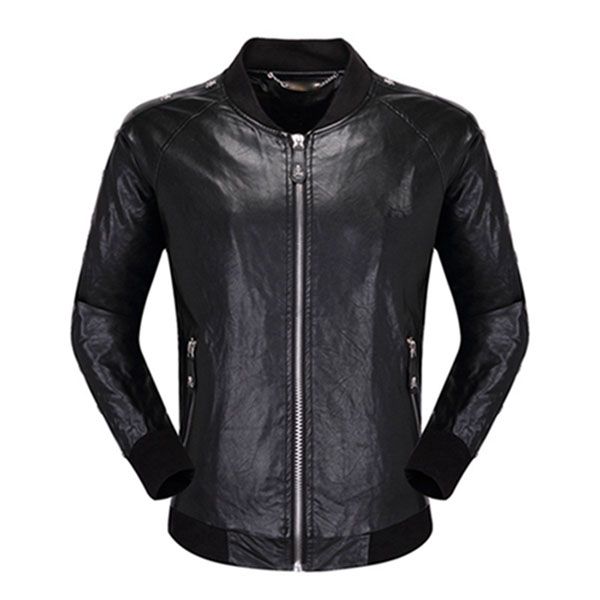 

2020ss phil men's pu faux leather jacket coat skull head coat winter warm and slim men's zipper fashion design, Black