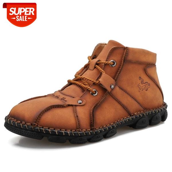 

men boots genuine leather lace-up men shoes vintage british snow boots autumn winter casual ankle #3p8r
