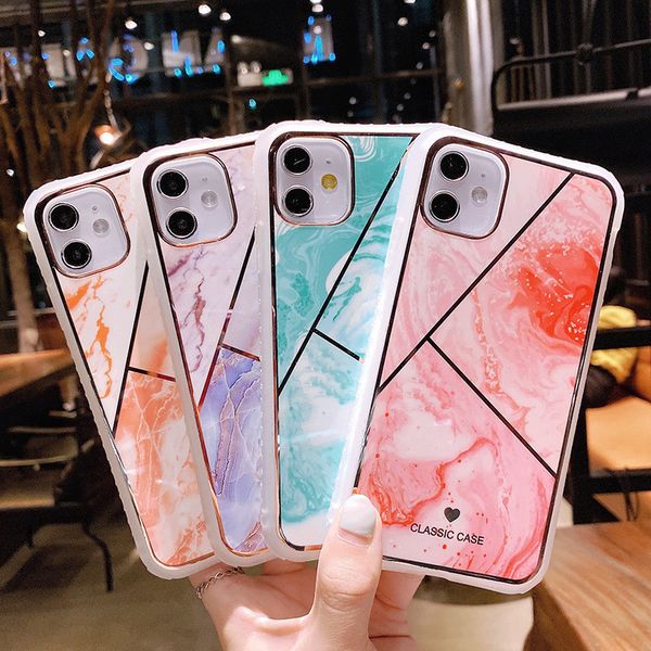 

selling electroplating marble texture tpu plastic phone cases for 11 12 mini pro max ultra thin phone back cover case fast shipping