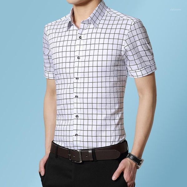 

men's casual short sleeve regular fit checkered plaid shirt with soft breathable 100% cotton stylish dress shirts1, White;black