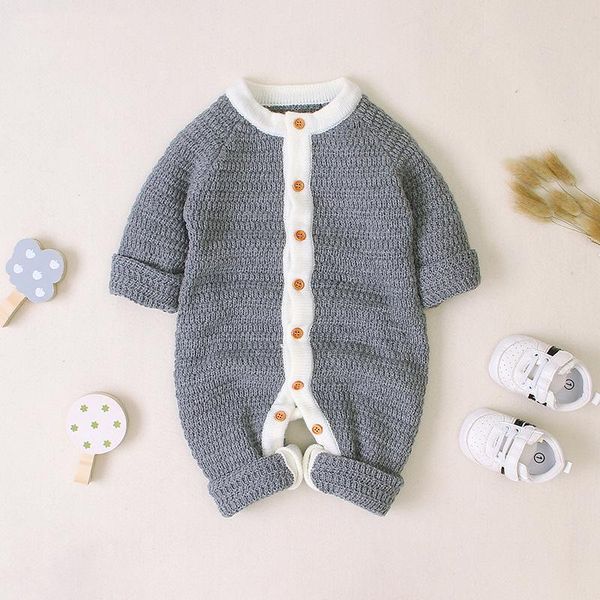 

pullover 0-18m born kid baby boy girl clothes winter warm sweater long sleeve casual plain knitted romper jumpsuit bron outfit, Blue