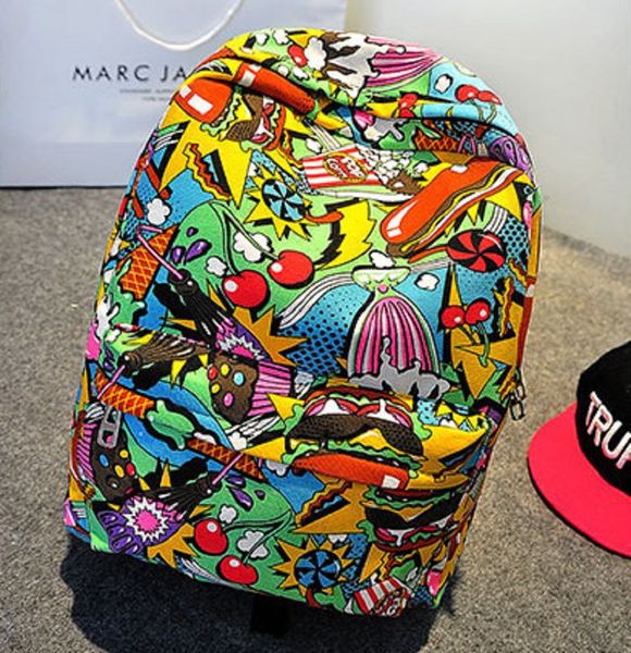 

new trend pattern burger backpack fashion tide brand hip hop korean casual backpack
