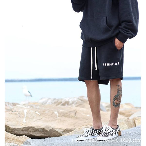 

fashion chao brand high street fog essentials season 6 double line shorts capris casual pants sportswear cotton, Black