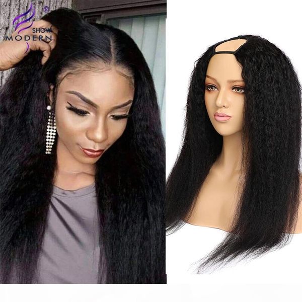 

modern show kinky straight u part wig human hair wigs for women brazilian remy hair natural color 150% density remy, Black;brown