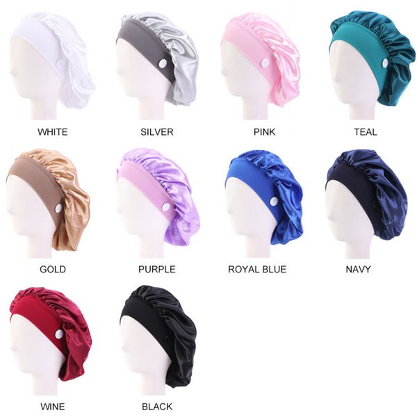 

2021 women's mask hats stretch wide brim headband satin hair care hat with button headwrap for ear mask holder hairlace hair boutique g, Slivery;white