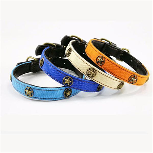 

dog collars & leashes pu leather collar simple pentagram pattern necklace for small and medium pet accessories chain