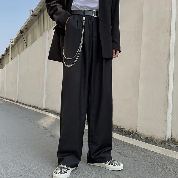 

men's pants goohojio 2021 harajuku wide long trousers vintage couple pockets all-match high waist men streetwear1, Black