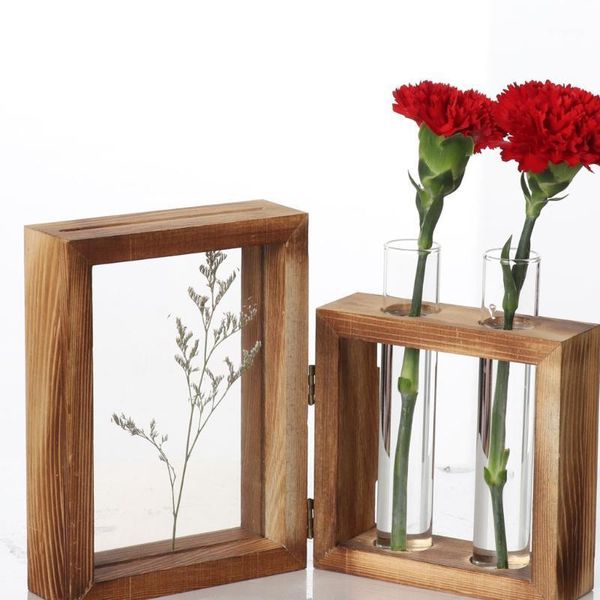 

creative hydroponic plant transparent vase wooden frame coffee shop room decor1