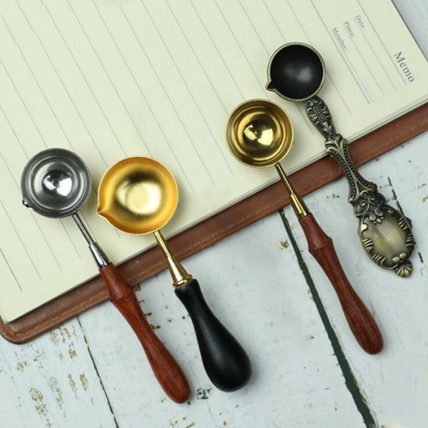

1pcs портативный деревянной ручкой уплотнение ложка wax seal wax seal ложка огонь краска урожай stamp конверт письмо art craft