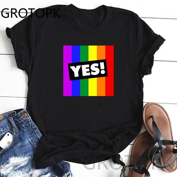 

rainbow yes oversize t shirt summer vintage clothing loose streetwear black female women tee camiseta feminina1, White