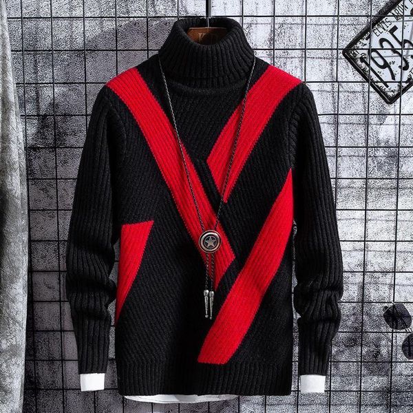 

warm sweaters men turtleneck casual patchwork new mens christmas sweater loose pullover male knitwear brand clothes1, White;black