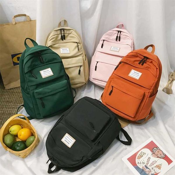 

nylon casual color backpack solid women backpack student school bag teenage girls shoulder bags mochilas rucksacks backbag 202211