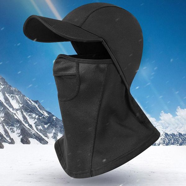 

winter windproof hiking cycling hat with high elasticity neck warmer fleece hood full face warm whshopping, Black