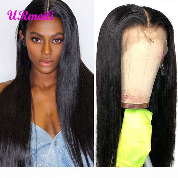 

lace front human hair wigs for black women raw indian straight virgin human hair perruque cheveux humain 150% density 13x4 lace frontal wig, Black;brown