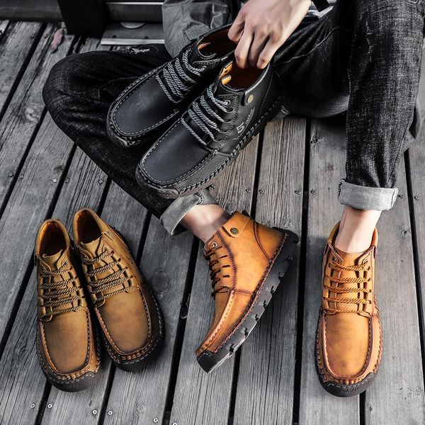

2020 new 2020 new mens shoes non-slip platform leather shoes mens large size worker boot mens zhongbang outdoor hiking shoes 4748, Black