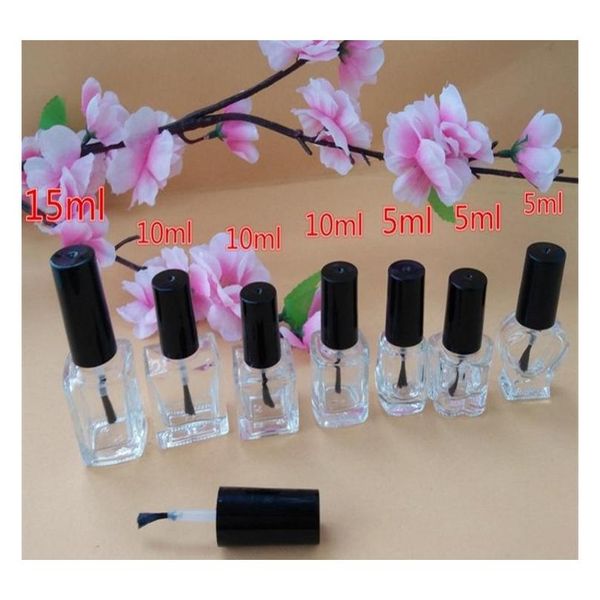 

5ml 10ml 15ml transparent glass nail polish bottle with lid and brush mini empty cosmetic wmttuf toys2010