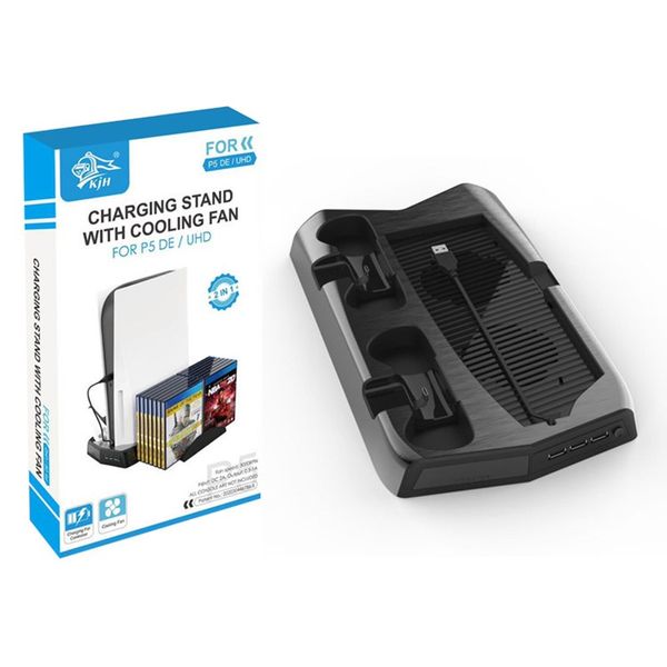 Caricabatterie PS5 Supporto per ventola di raffreddamento verticale Edizione digitale con 14 slot di gioco 3 Porta hub Caricatore per stazione di ricarica a doppio controller per PS5