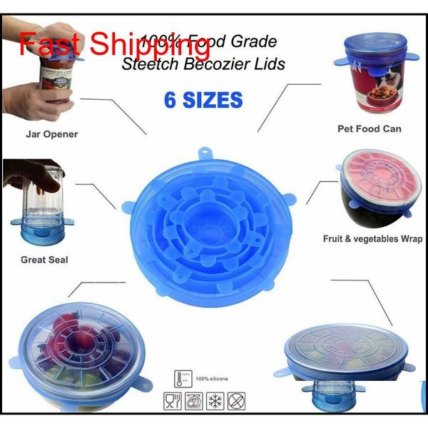 

6pcs/set sile stretch suction pot lids reusable fresh keeping wrap universal seal lid pan cover ser c qylocn bde_luck