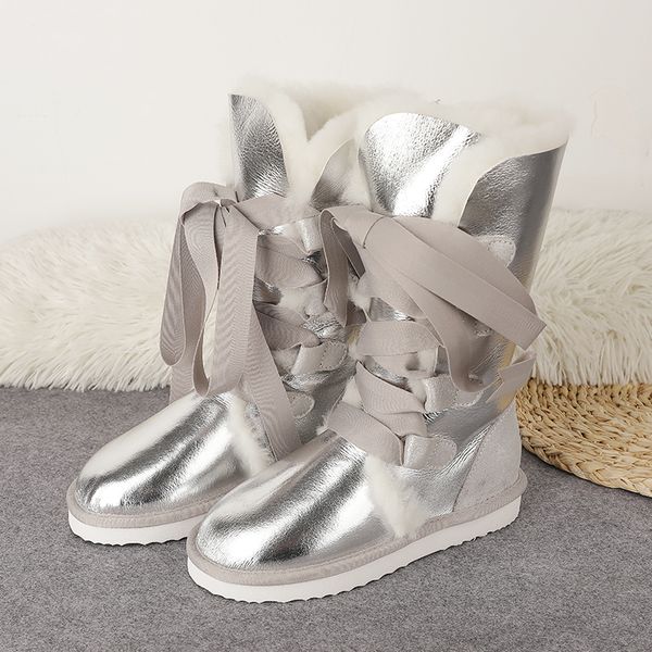 

2020 new beautiful lace up to women's shoes genuine sheep skin 100% wool snow boots winter freight free, Black