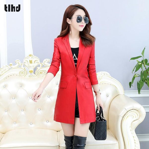

tlhd spring and autumn women leather jacket female slim blazer suit leather single button coat women casual motorcycle jacket1, Black