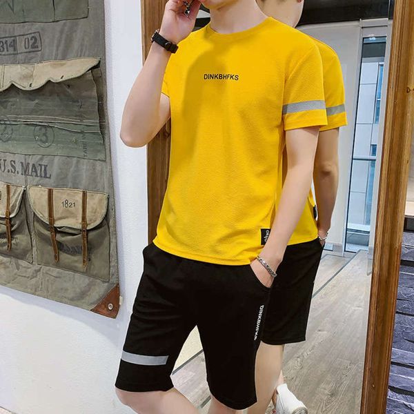 

sleeve summer new korean t-shirt short two piece sportswear casual sports suit men's fashion, Gray