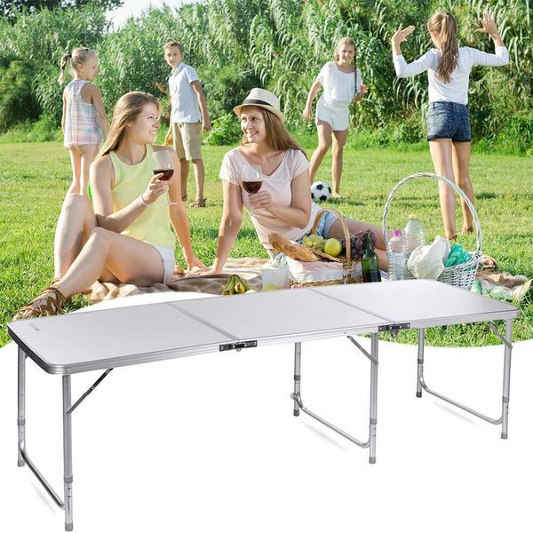 

180 x 60 x 70cm home use aluminum alloy folding table white 3 sections foldable workmanship portable for picnic camping ing