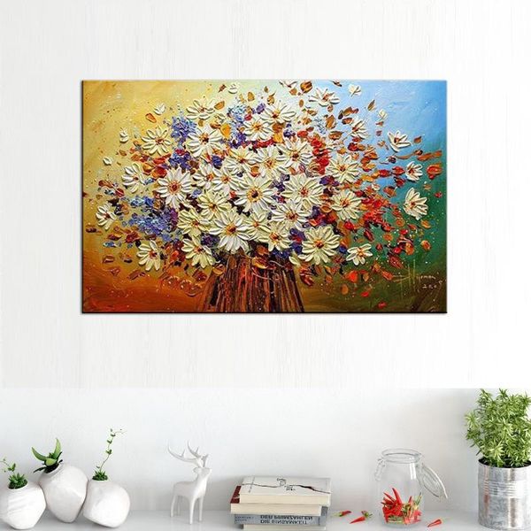

paintings hand paint palette knife flower painting textured abstract flowers wall art canvas oil modern home decoration