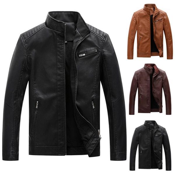 

new style men leather jackets fashion coat casual clothing stand collar pu leather coat warm plush lining1, Black;brown