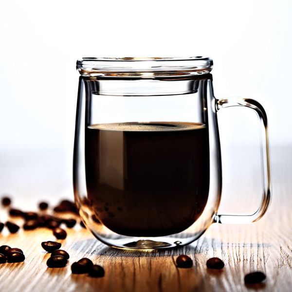 

mugs 250ml high borosilicate insulation double glazing glass fashion heat-resistant cups coffee milk drink cup with lid and spoon