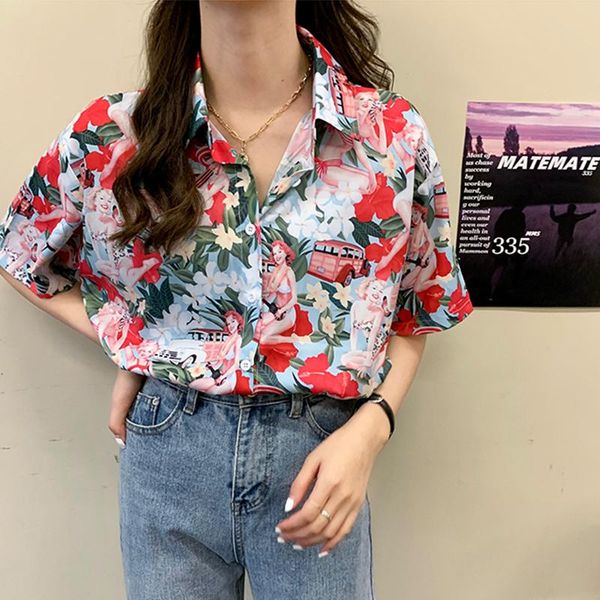 

women's blouses & shirts fashion summer floral women streetwear short sleeve shirt camisas femininas female blusas mujer, White