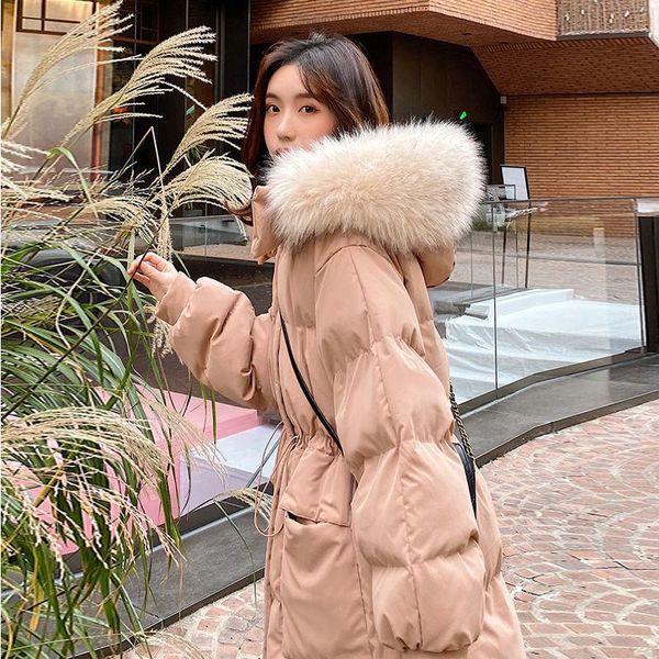 

women's down & parkas fashion fur hooded winter jacket women loose cotton coat female padded warm thicken long coats outerwears, Black