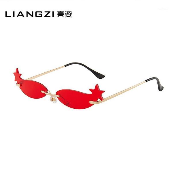 

new arrival 2020 futuristic sunglasses women small pentagram sun glasses skinny frameless glasses retro feminino1, White;black