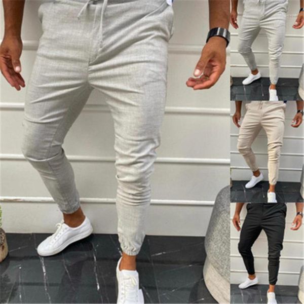 

color skinny pants fashion occident trend hip hop drawstring jogging pants spring male fitness casual sports slim trousers mens solid, Black
