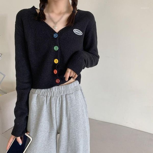 

women sweater v-neck knitted cardigans short pure colors button long sleeve autumn winter 2020 korean style pull femme hiver1, White