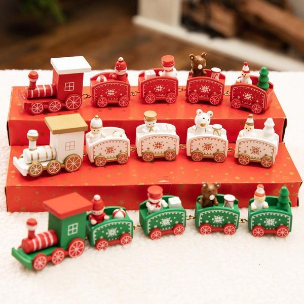 

day 2020 mini decorations wooden train children christmas gifts snowflake painted xmas decor ornament 1 locomotive 3 car