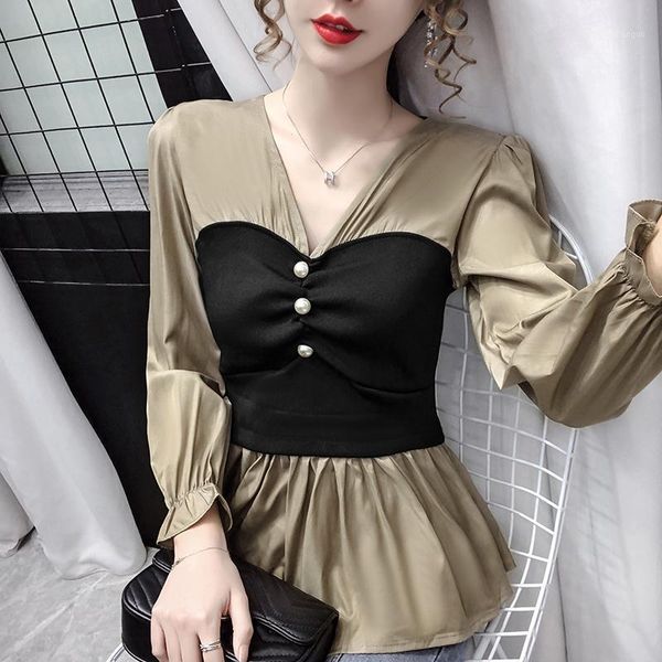 

elegant chiffon blouse women winter long sleeve patchwork blouse shirts female office lady casual korean women 2020 new1, White