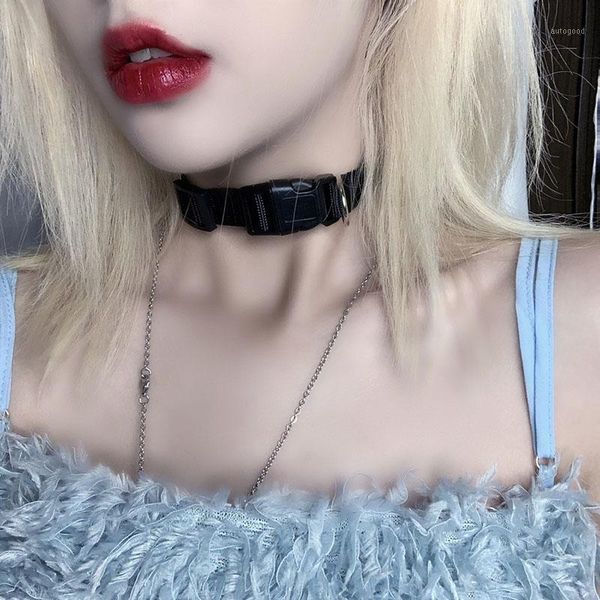 

chokers punk style gothic women solid canvas choker necklace harajuku female plastic buckle with adjustable accessories jewelry chocker1, Golden;silver