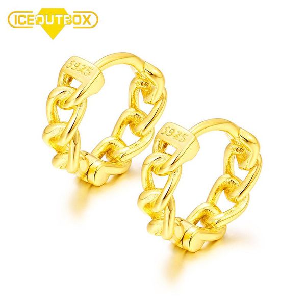 

hoop & huggie iceoutbox simple lovely girl's small cuban earrings 925 sterling silver tiny ear round circle zircon crystal jewelry, Golden;silver