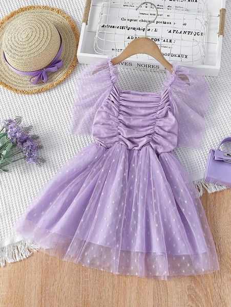 

toddler girls dobby mesh ruched frill trim dress she, Red;yellow