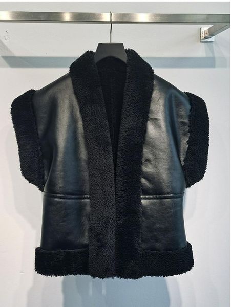 

women's fur & faux black vest 2021 autumn winter female short jacket